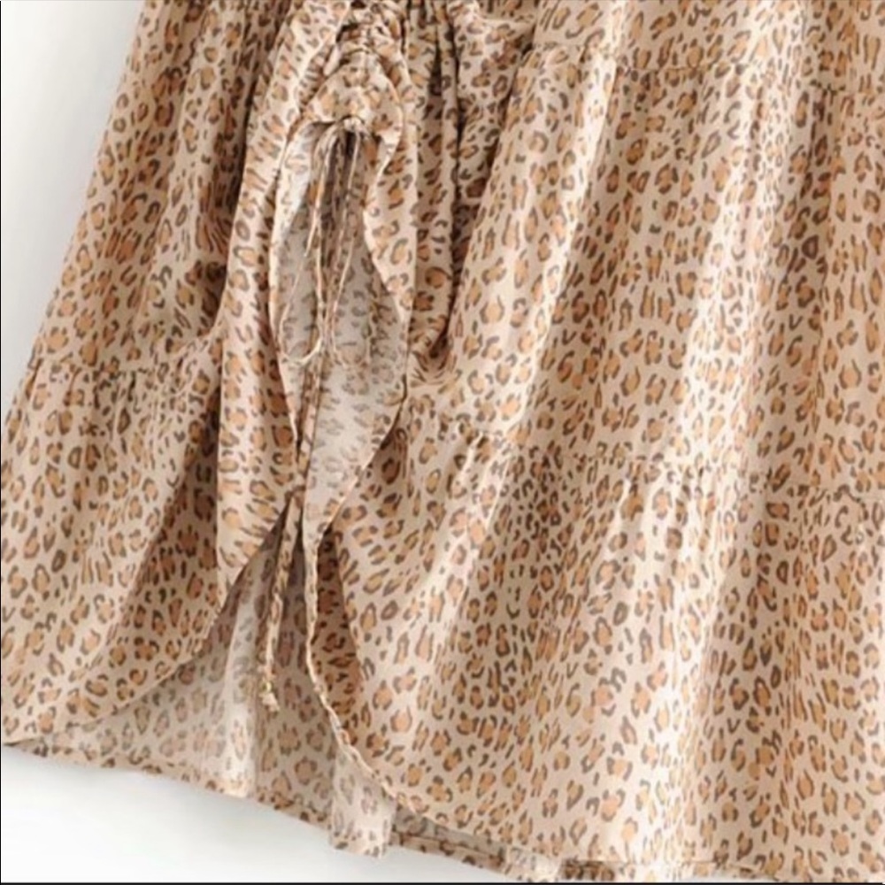 Boho leopard print maxi skirt tiered cinch - Picture 5 of 8